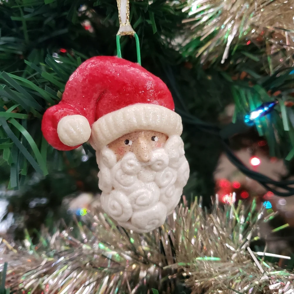 New Handmade Salt Dough Santa Ornament